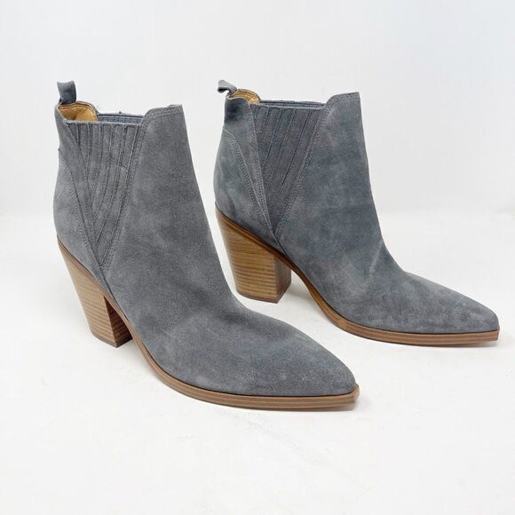 Marc Fisher Grey Suede Gadri Pointed Toe Stacked Heel Boots Booties - Picture 1 of 9